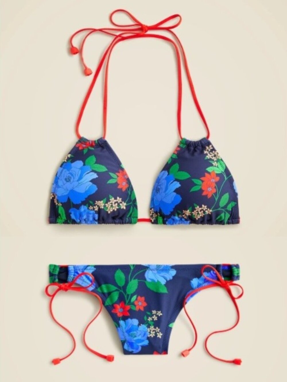 J.Crew Bikini Set Blue and Red Floral size 2X NEW